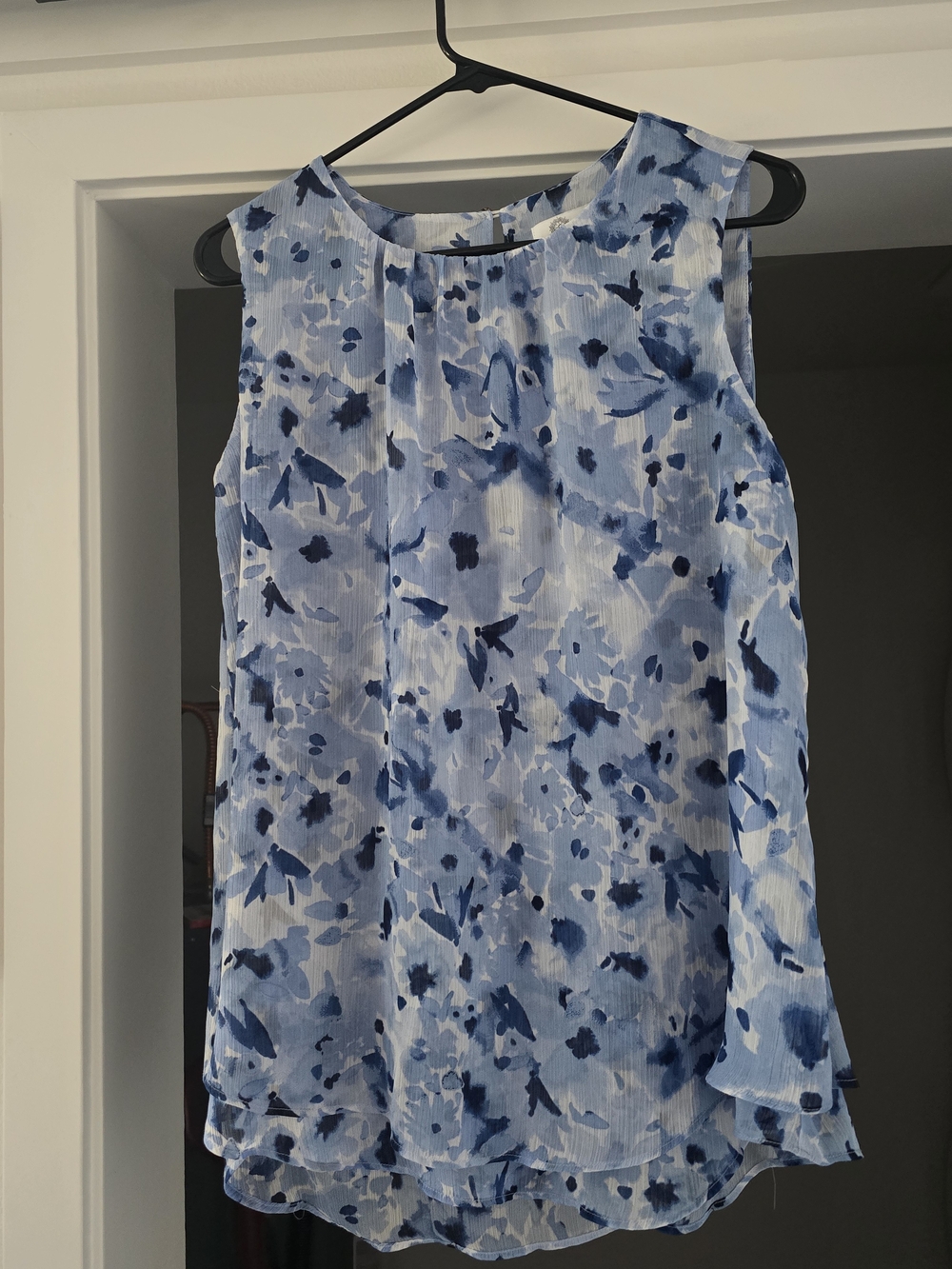 Christina Navy and Light Blue Floral Sleeveless Chiffon Top